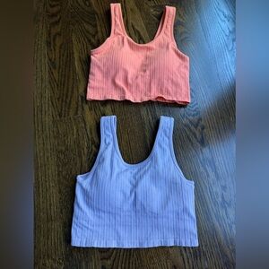 Ryka Ribbed Crop Tops in Coral and Lavender